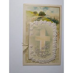 1910 John Winsch Die Cut Embossed Happy Easter Booklet Postcard Cross & Ivy